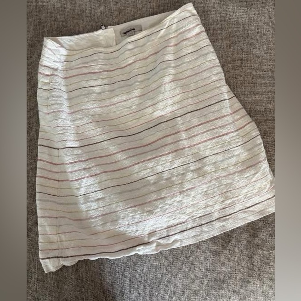 LOFT White Skirt with Pink and Black Stripes